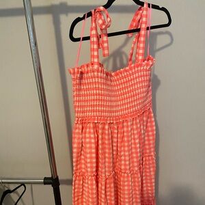 Tuckernuck hot pink gingham maxi dress with tie straps